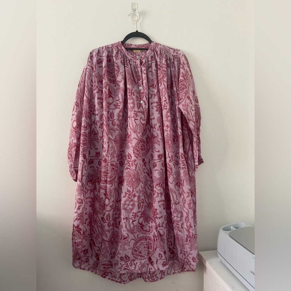 Matta Pink Pleated Ruched Sundress with Bishop Sleeves